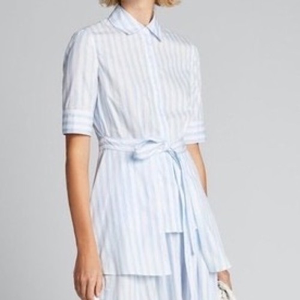 NWT Rosetta Getty Apron‎ Front Wrap Button Down Top Blue White Striped Cotton 6